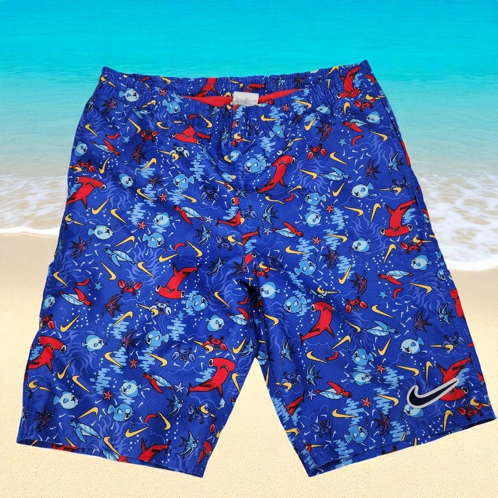 Nike Boys Swim Trunks Hammerhead Shark Blue Red Shorts XL 158-170cm